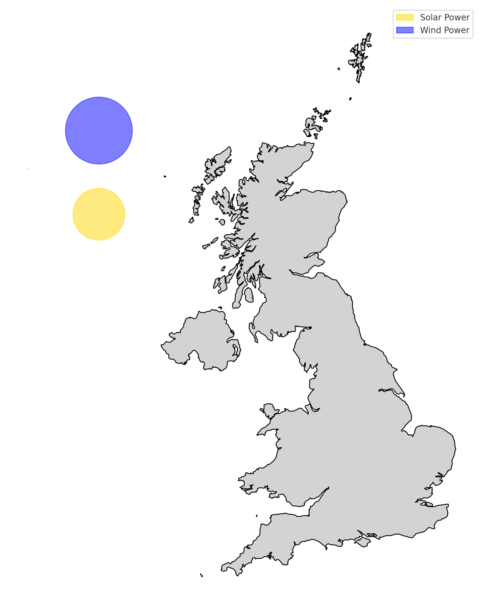A map of the UK with the space ammonia aviation fuel would require superimposed on top.